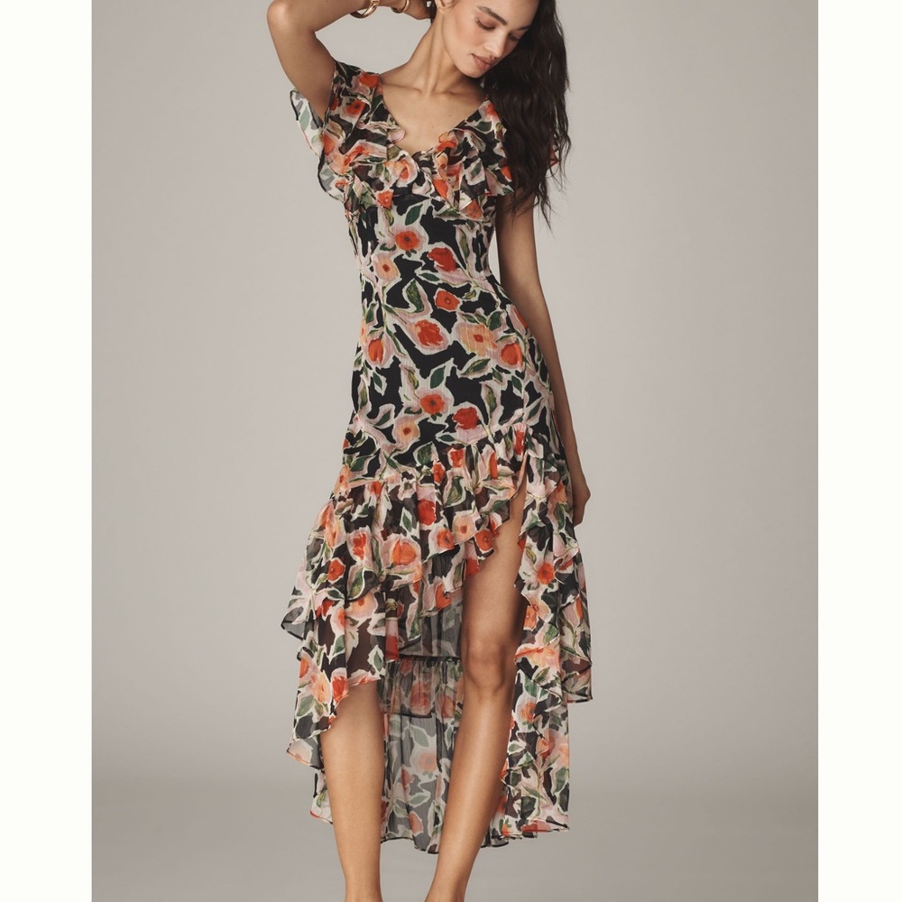 En Saison Eden black red floral high low maxi dress-Large-NWT